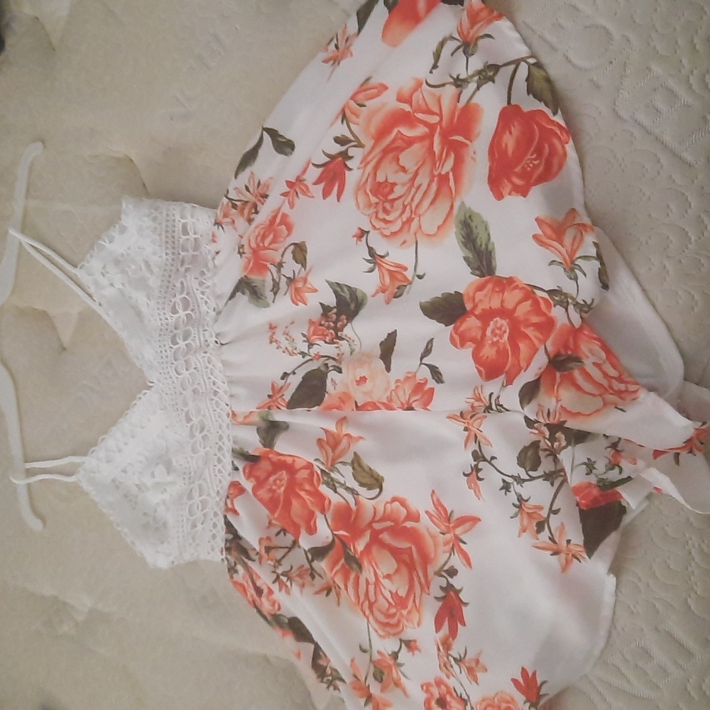 Crochet floral white romper dress